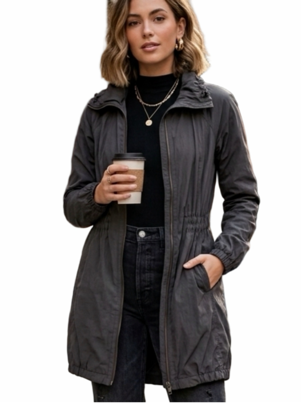 BAIA Charcoal Gray Hooded Utility Anorak Jacket with Removable Lining woman XS